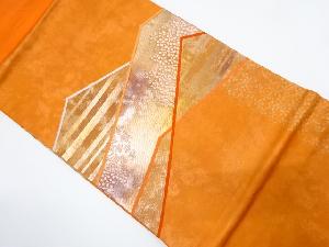 引箔　幾何学に花模様織り出し　名古屋帯